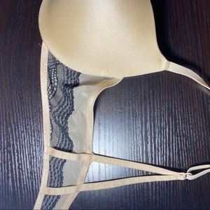 Push-up nude bra with black lace detail